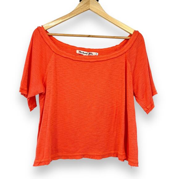 Michael Stars Boxy Cut Oversized Short Sleeve Scoop Neck Shirt Women's OS Orange - Picture 1 of 6